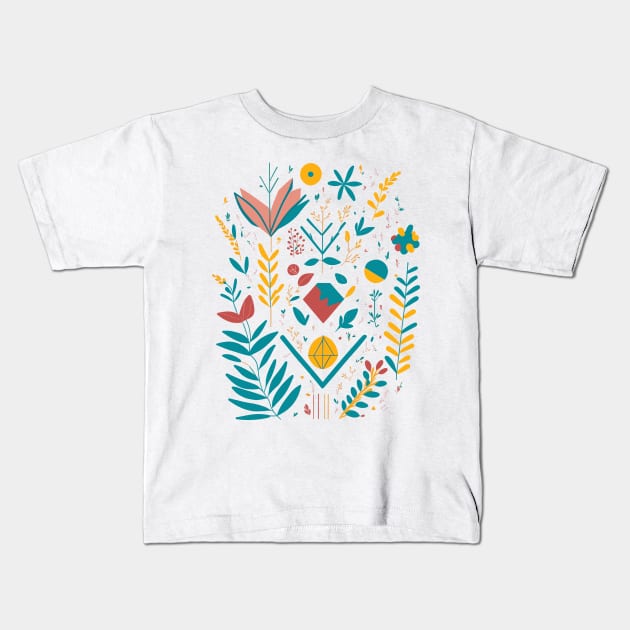 Bohemian Style Floral Shapes - Minimal boho Flower Kids T-Shirt by ElMass